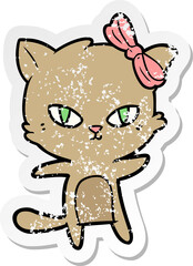 distressed sticker of a cute cartoon cat