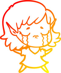 warm gradient line drawing cartoon crying elf girl