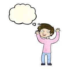 cartoon happy man with thought bubble