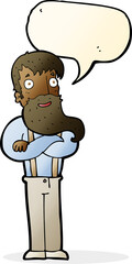 cartoon bearded hipster man with speech bubble