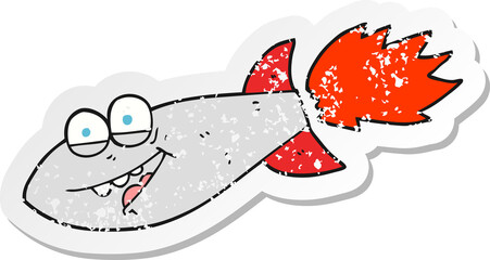 retro distressed sticker of a cartoon missile