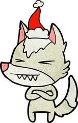 Fototapeta premium angry wolf textured cartoon of a wearing santa hat