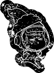 cartoon distressed icon of a stressed astronaut wearing santa hat