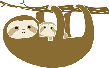 quirky hand drawn cartoon sloth and baby © lineartestpilot