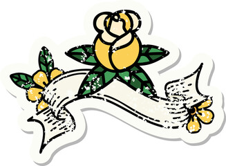 grunge sticker with banner of a single rose