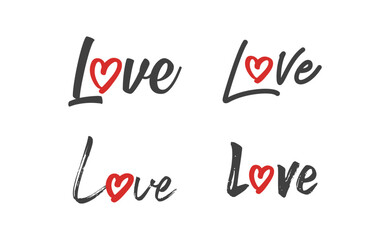 Love text lettering. O letter replaced by heart shape. Valentine's day design.