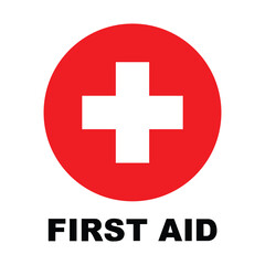 First aid icon, medical cross symbol with first aid text, vector illustration