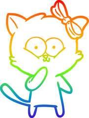 rainbow gradient line drawing cartoon cat