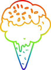 rainbow gradient line drawing cartoon ice cream