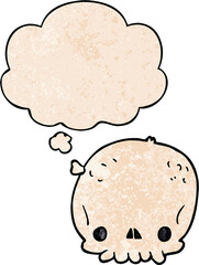 cartoon skull and thought bubble in grunge texture pattern style
