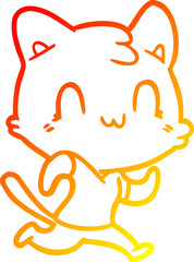 warm gradient line drawing cartoon happy cat running