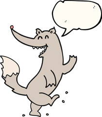 speech bubble cartoon happy wolf dancing