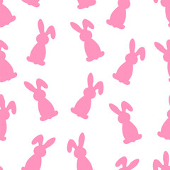 Seamless pattern Easter bunny pink silhouettes vector illustration
