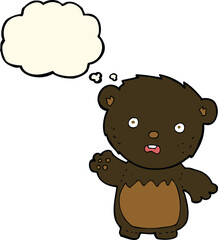 cartoon worried black bear with thought bubble