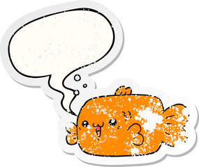 cartoon fish and speech bubble distressed sticker