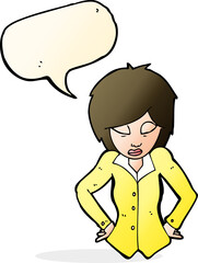 cartoon woman with hands on hips with speech bubble