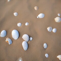Fototapeta na wymiar seashells on the sand beach - generative ai