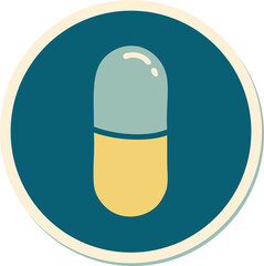 tattoo style sticker of a pill