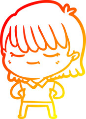 warm gradient line drawing cartoon woman