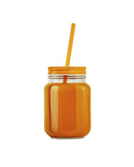 Glass mug of pumpkin or carrot juice on transparent background. Vegetable smoothie. Vegan food and drink