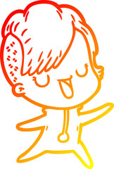 warm gradient line drawing cute cartoon girl with hipster haircut