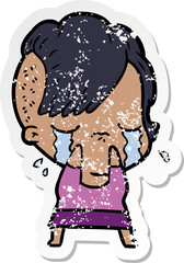 distressed sticker of a cartoon crying girl