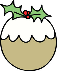 quirky hand drawn cartoon christmas pudding