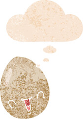 cartoon egg and thought bubble in retro textured style