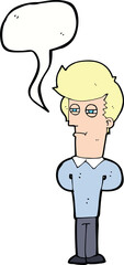 cartoon jaded man with speech bubble