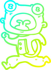 cold gradient line drawing cartoon weird alien running away