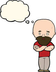 Obraz premium cartoon shocked bald man with beard with thought bubble