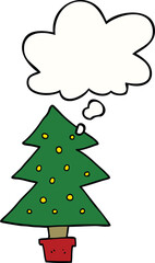 cartoon christmas tree and thought bubble