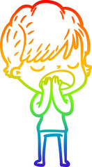 rainbow gradient line drawing cartoon woman talking