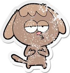 distressed sticker of a cartoon bored dog