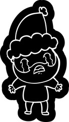 cartoon icon of a bearded man crying wearing santa hat