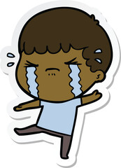 sticker of a cartoon man crying