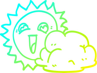 cold gradient line drawing cartoon sun and cloud