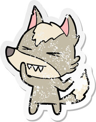 distressed sticker of a angry wolf cartoon