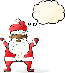 cartoon ugly santa claus with thought bubble