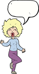 cartoon woman dancing with speech bubble