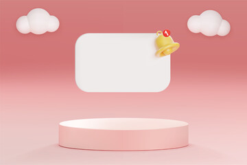 Realistic pink 3D Podium vector with blank notification space for copy Valentine's Day concept for shopping online.