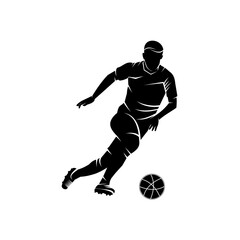 Fototapeta na wymiar Vector football, soccer player silhouette with ball isolated. Suitable for your design need, logo, illustration, animation, etc.