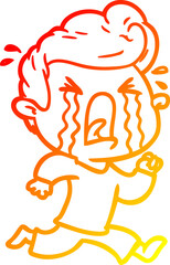 warm gradient line drawing cartoon crying man