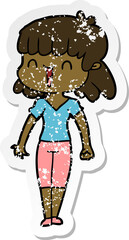 distressed sticker of a cartoon woman