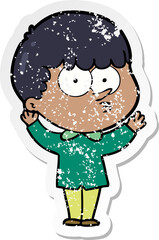 Obraz premium distressed sticker of a cartoon curious boy