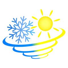 Sun and snowflake air flows, home air conditioner symbol