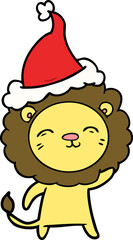 line drawing of a lion wearing santa hat