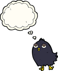 funny cartoon bird with thought bubble