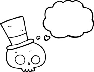 thought bubble cartoon skull wearing top hat