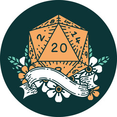 natural twenty D20 dice roll icon